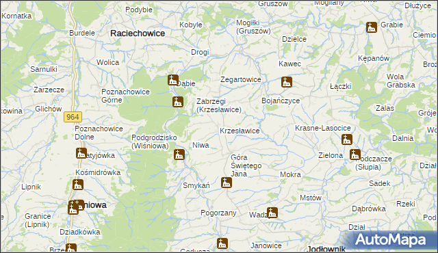 mapa Krzesławice gmina Raciechowice, Krzesławice gmina Raciechowice na mapie Targeo