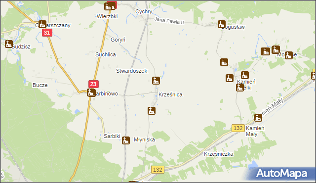 mapa Krześnica, Krześnica na mapie Targeo