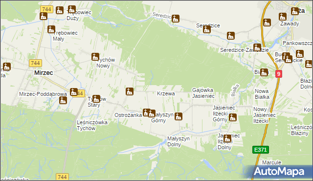 mapa Krzewa gmina Iłża, Krzewa gmina Iłża na mapie Targeo