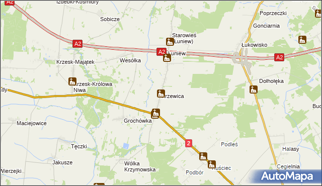mapa Krzewica gmina Międzyrzec Podlaski, Krzewica gmina Międzyrzec Podlaski na mapie Targeo