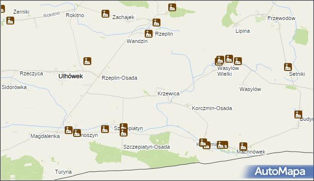 mapa Krzewica gmina Ulhówek, Krzewica gmina Ulhówek na mapie Targeo