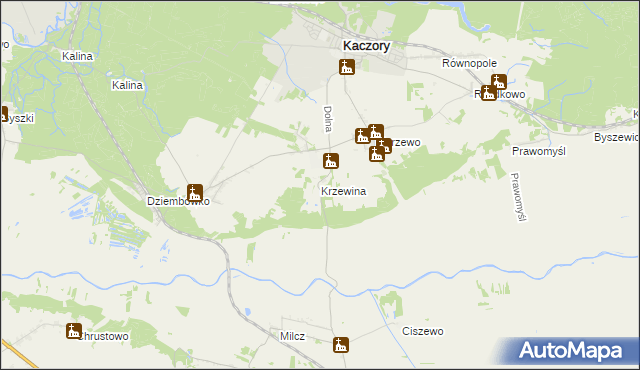 mapa Krzewina gmina Kaczory, Krzewina gmina Kaczory na mapie Targeo