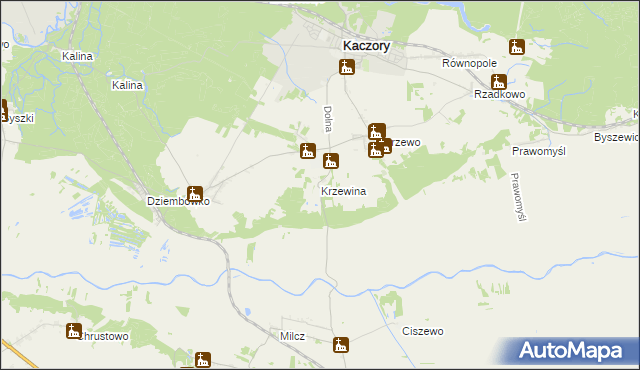 mapa Krzewina gmina Kaczory, Krzewina gmina Kaczory na mapie Targeo