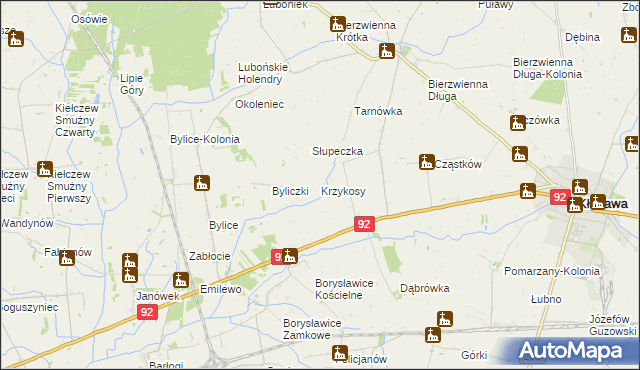 mapa Krzykosy gmina Kłodawa, Krzykosy gmina Kłodawa na mapie Targeo