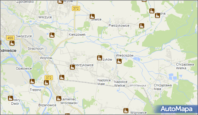 mapa Krzyków gmina Czernica, Krzyków gmina Czernica na mapie Targeo