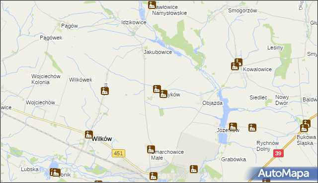 mapa Krzyków gmina Wilków, Krzyków gmina Wilków na mapie Targeo