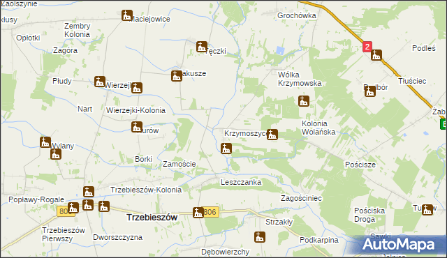 mapa Krzymoszyce, Krzymoszyce na mapie Targeo