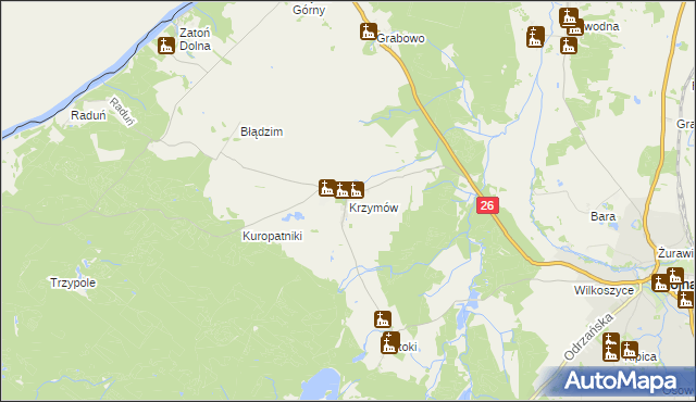 mapa Krzymów gmina Chojna, Krzymów gmina Chojna na mapie Targeo