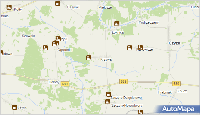 mapa Krzywa gmina Bielsk Podlaski, Krzywa gmina Bielsk Podlaski na mapie Targeo