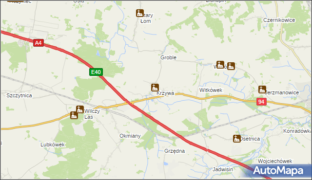 mapa Krzywa gmina Chojnów, Krzywa gmina Chojnów na mapie Targeo