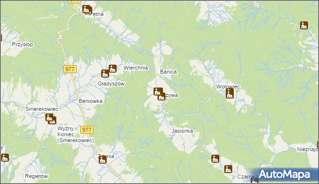 mapa Krzywa gmina Sękowa, Krzywa gmina Sękowa na mapie Targeo