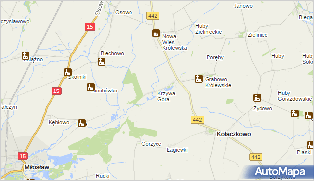 mapa Krzywa Góra gmina Kołaczkowo, Krzywa Góra gmina Kołaczkowo na mapie Targeo