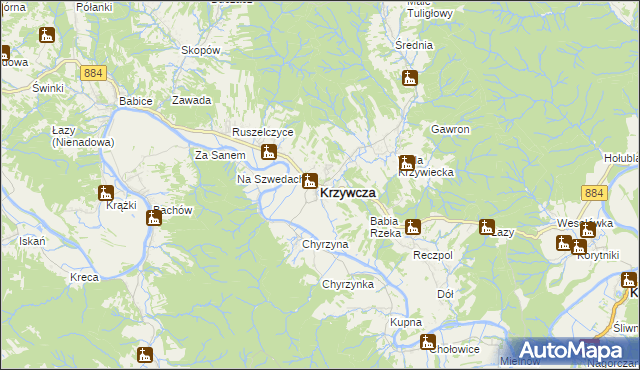 mapa Krzywcza, Krzywcza na mapie Targeo