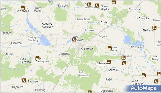 mapa Krzywda powiat łukowski, Krzywda powiat łukowski na mapie Targeo