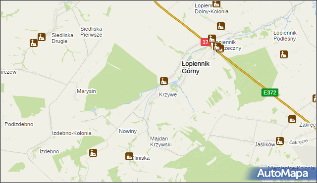 mapa Krzywe gmina Łopiennik Górny, Krzywe gmina Łopiennik Górny na mapie Targeo