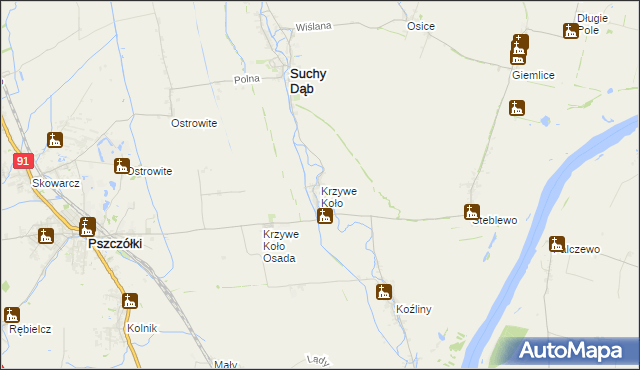 mapa Krzywe Koło, Krzywe Koło na mapie Targeo