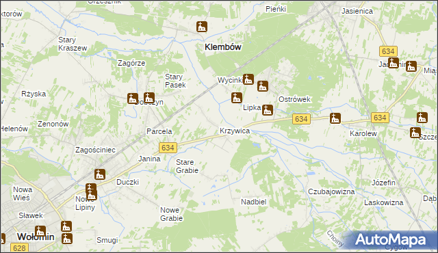 mapa Krzywica gmina Klembów, Krzywica gmina Klembów na mapie Targeo