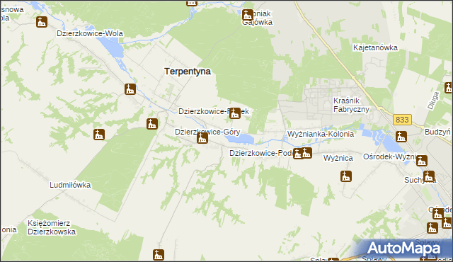 mapa Krzywie gmina Dzierzkowice, Krzywie gmina Dzierzkowice na mapie Targeo