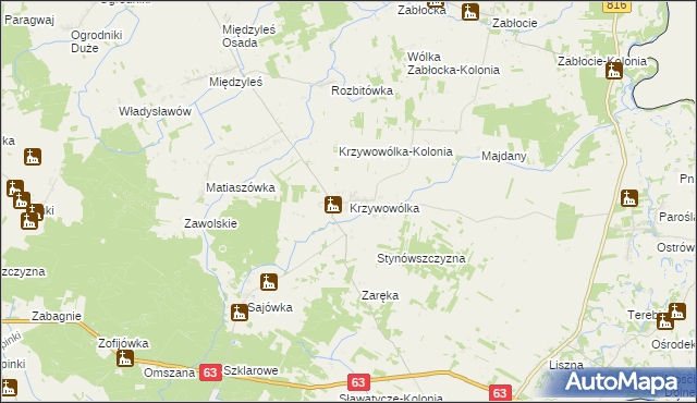 mapa Krzywowólka, Krzywowólka na mapie Targeo