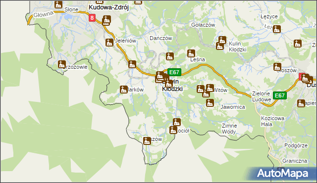 mapa Krzyżanów gmina Lewin Kłodzki, Krzyżanów gmina Lewin Kłodzki na mapie Targeo