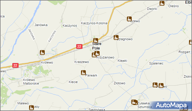 mapa Krzyżanowo gmina Stare Pole, Krzyżanowo gmina Stare Pole na mapie Targeo