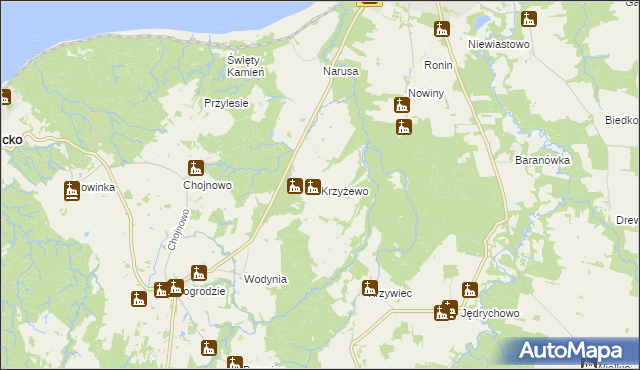 mapa Krzyżewo gmina Frombork, Krzyżewo gmina Frombork na mapie Targeo