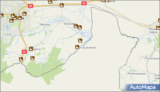 mapa Krzyżkowice, Krzyżkowice na mapie Targeo