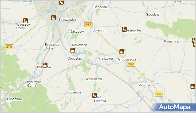 mapa Krzyżowa gmina Świdnica, Krzyżowa gmina Świdnica na mapie Targeo