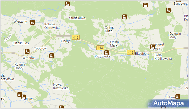 mapa Krzyżówka gmina Gizałki, Krzyżówka gmina Gizałki na mapie Targeo