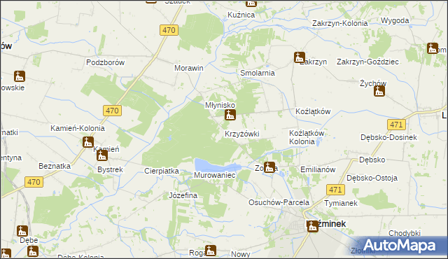 mapa Krzyżówki gmina Koźminek, Krzyżówki gmina Koźminek na mapie Targeo