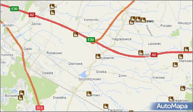 mapa Krzyżowniki gmina Kleszczewo, Krzyżowniki gmina Kleszczewo na mapie Targeo