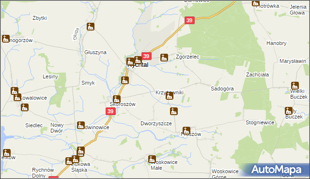 mapa Krzyżowniki gmina Rychtal, Krzyżowniki gmina Rychtal na mapie Targeo