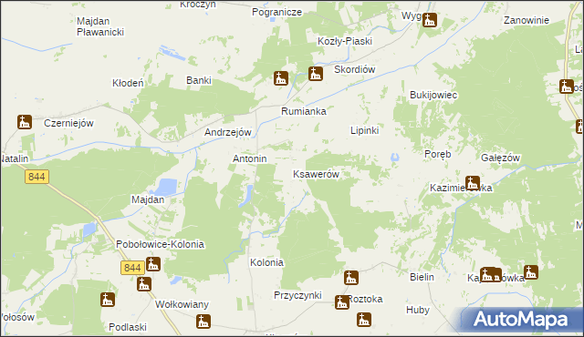 mapa Ksawerów gmina Żmudź, Ksawerów gmina Żmudź na mapie Targeo