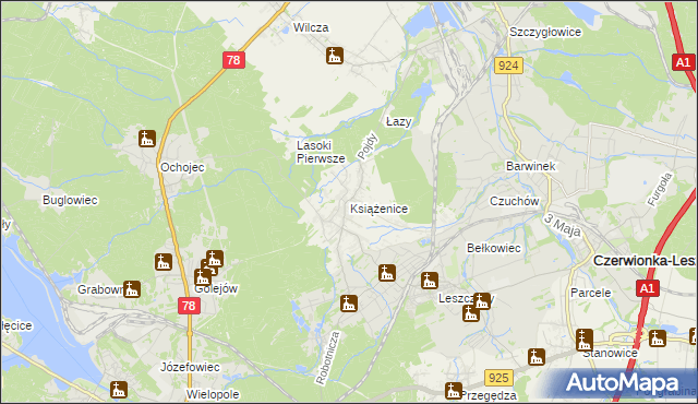 mapa Książenice gmina Czerwionka-Leszczyny, Książenice gmina Czerwionka-Leszczyny na mapie Targeo