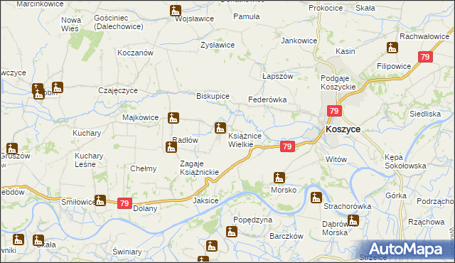 mapa Książnice Wielkie, Książnice Wielkie na mapie Targeo