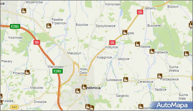 mapa Księginice gmina Trzebnica, Księginice gmina Trzebnica na mapie Targeo