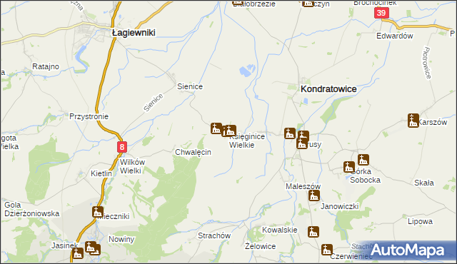 mapa Księginice Wielkie, Księginice Wielkie na mapie Targeo