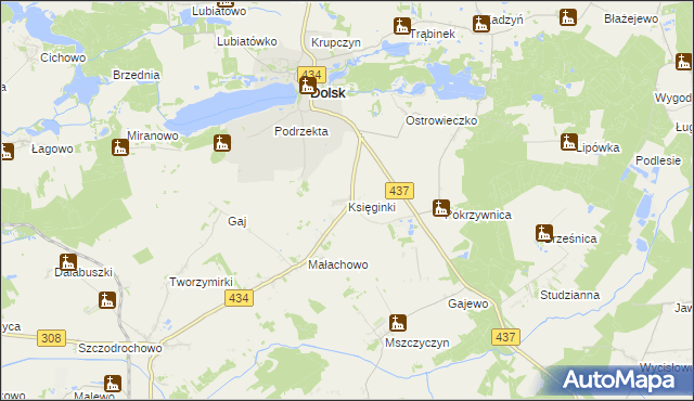 mapa Księginki gmina Dolsk, Księginki gmina Dolsk na mapie Targeo