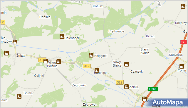 mapa Księginki gmina Śmigiel, Księginki gmina Śmigiel na mapie Targeo