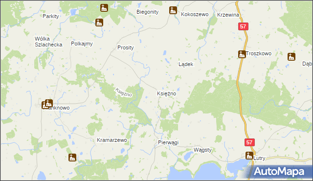 mapa Księżno gmina Bisztynek, Księżno gmina Bisztynek na mapie Targeo