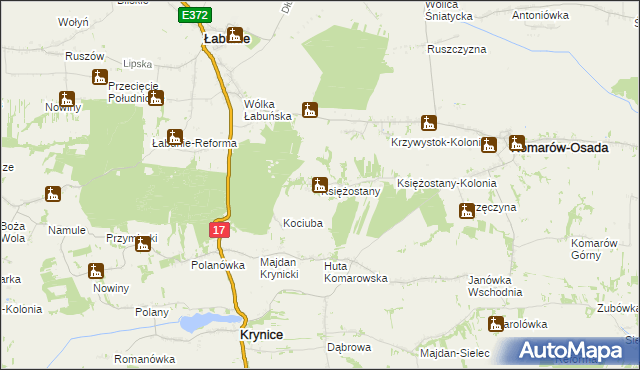 mapa Księżostany, Księżostany na mapie Targeo