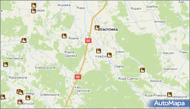 mapa Księżyki, Księżyki na mapie Targeo