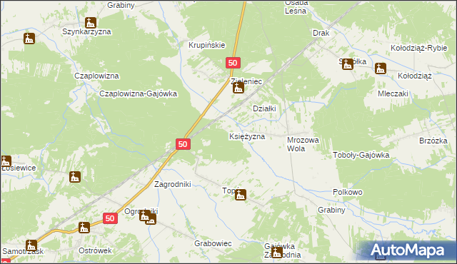 mapa Księżyzna gmina Stoczek, Księżyzna gmina Stoczek na mapie Targeo