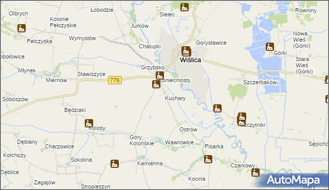 mapa Kuchary gmina Wiślica, Kuchary gmina Wiślica na mapie Targeo