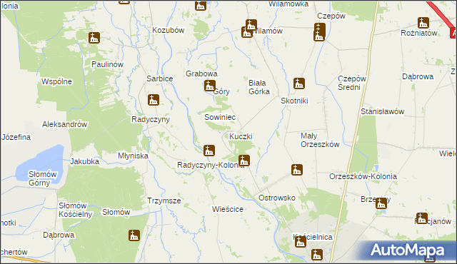 mapa Kuczki gmina Uniejów, Kuczki gmina Uniejów na mapie Targeo