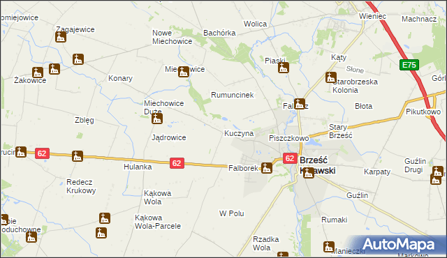 mapa Kuczyna gmina Brześć Kujawski, Kuczyna gmina Brześć Kujawski na mapie Targeo