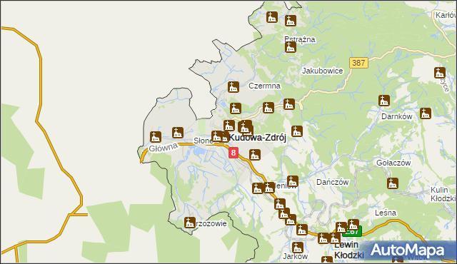 mapa Kudowa-Zdrój, Kudowa-Zdrój na mapie Targeo