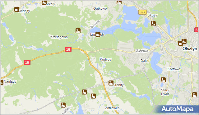 mapa Kudypy gmina Gietrzwałd, Kudypy gmina Gietrzwałd na mapie Targeo
