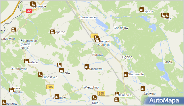 mapa Kujawa gmina Gubin, Kujawa gmina Gubin na mapie Targeo