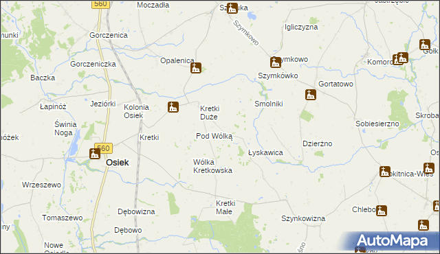 mapa Kujawa gmina Osiek, Kujawa gmina Osiek na mapie Targeo